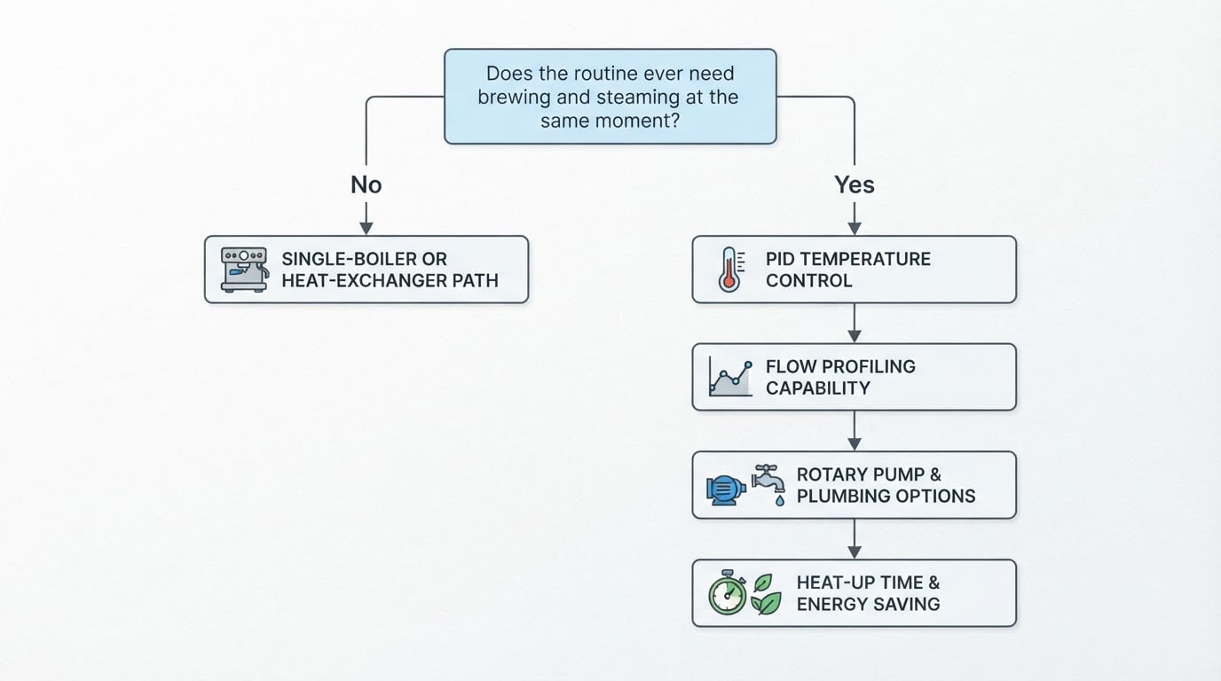Workflow diagram for best dual boiler espresso machine.