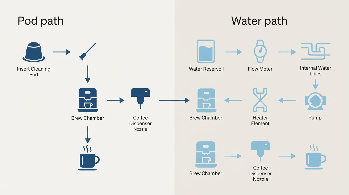 Workflow diagram for keurig cleaning pods.