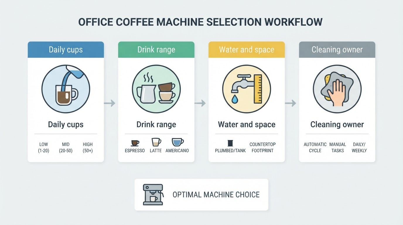 Workflow diagram for best office coffee machine.