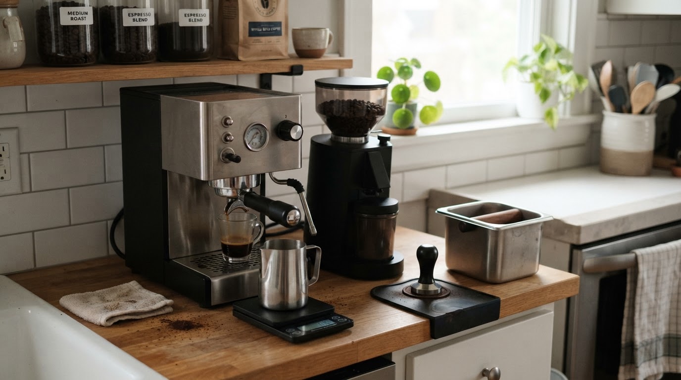 Editorial illustration for best espresso machine for beginners.