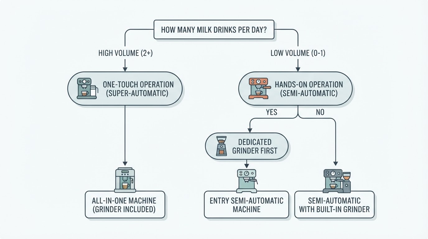 Workflow diagram for best espresso machine for beginners.