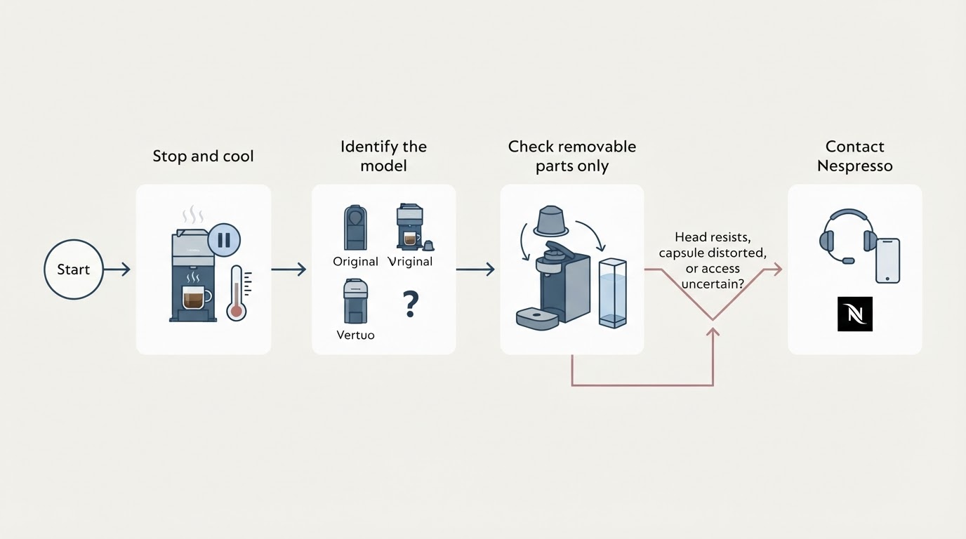 Workflow diagram for nespresso capsule stuck.