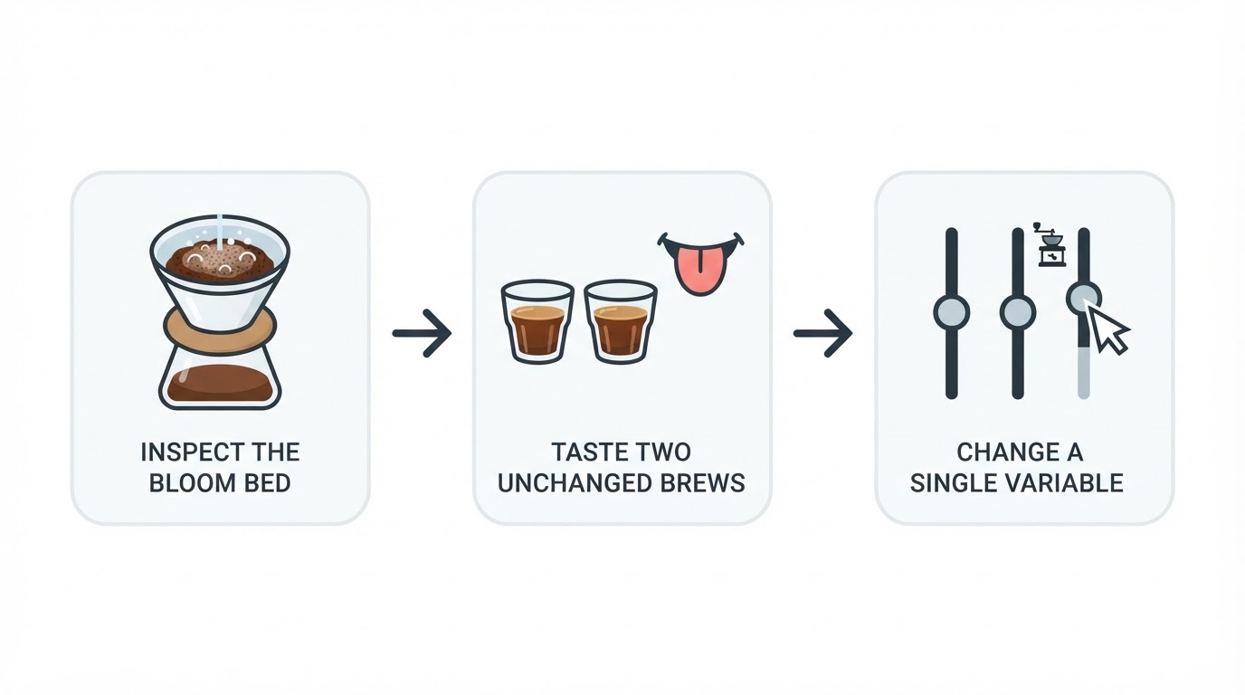 Workflow diagram for coffee bloom not bubbling.
