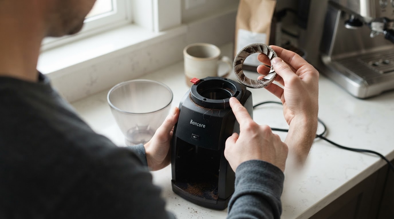 Editorial illustration for baratza encore burr holder broken.