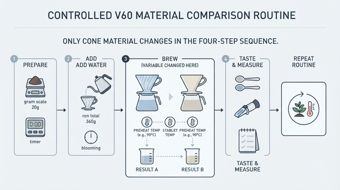 Workflow diagram for v60 plastic vs ceramic.