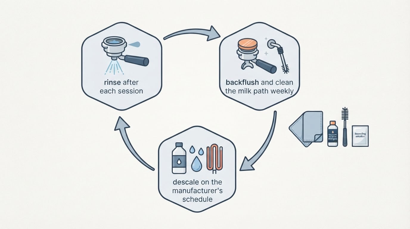 Workflow diagram for best espresso machine for home.