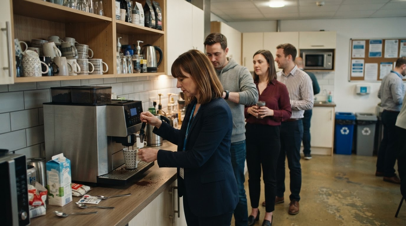 Editorial illustration for best office coffee machine.